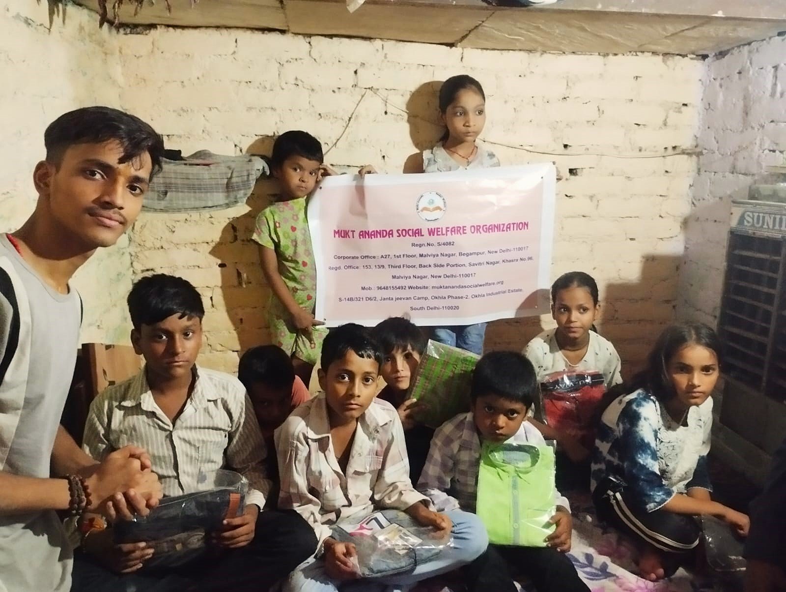 Children with educational materials
